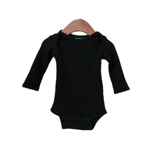 Organic Waffle Long Sleeve Bodysuit, Black