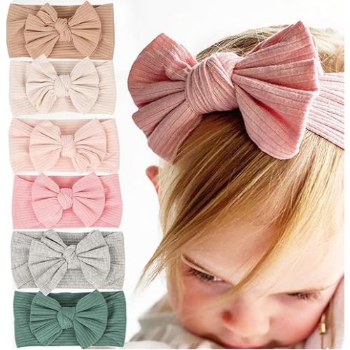 Cupimatch 6 Pieces Baby headbands: Bow design Soft Thread Cotton Solid color Comfort Headband Handmade Hair Newborn Infant Toddlers Kids