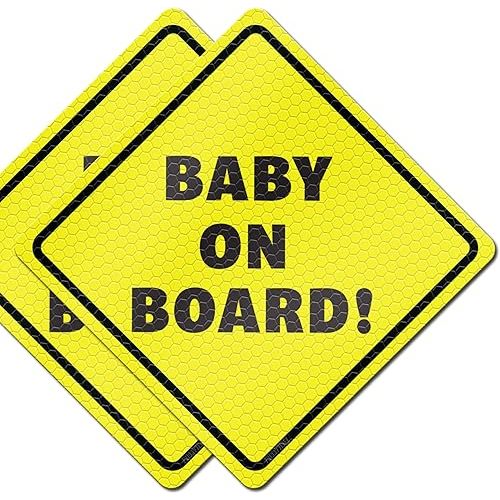 Baby On Board Signs for Cars - Reflective Magnet Sign for Bumper - 2 Pack, 5.5” by 5.5” - Magnetic Sticker Safety Signs, Accessories for Baby in Cars