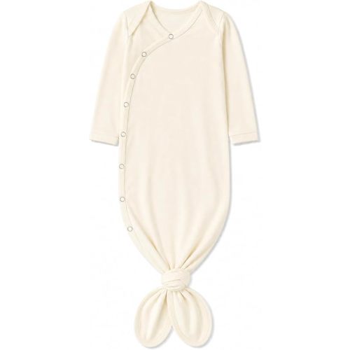 Copper Pearl Baby Gown - Knotted Newborn Sleepers for Baby Boy and Girl, Soft Stretchy Long Sleeve Infant Gowns with Bottom Tie and Hand Mittens, Perfect Hospital Coming Home Outfit (Butter)