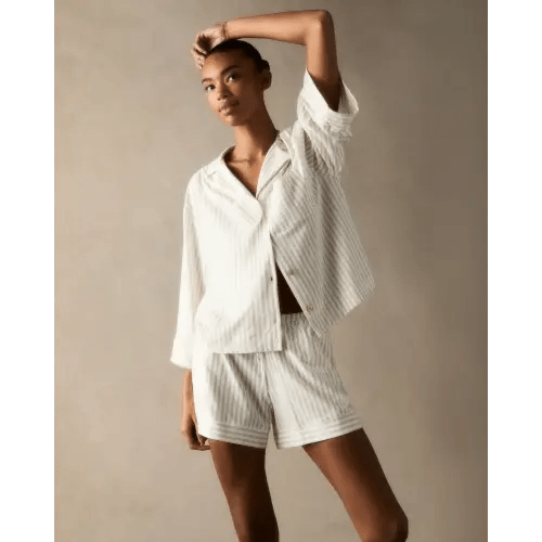 The Olivia Pima Short Set in Camel Ticking