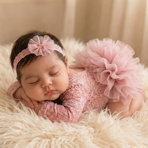 Newborn Lace Romper Set | Baby Girl Photo Outfit with Headband | Photography Prop