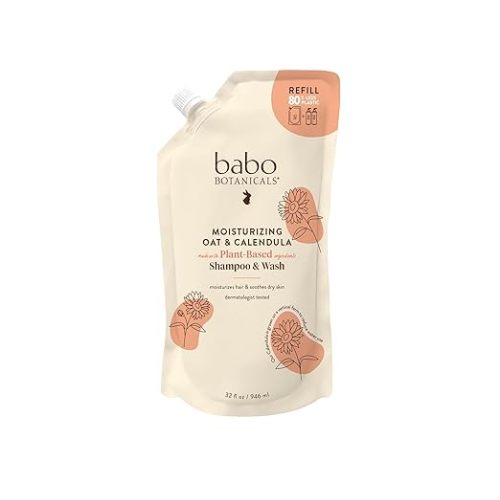 Babo Botanicals Moisturizing Oat & Calendula 2-in-1 Shampoo & Wash – Gentle Cleansing for Dry or Sensitive Skin – Safe for Baby, Toddler, Kids & Family – Lightly Scented – Vegan