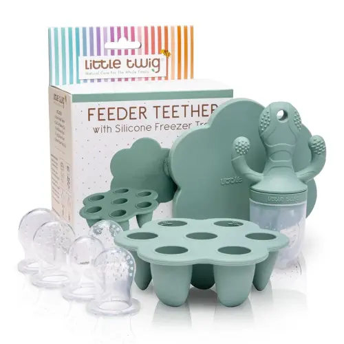 Little Twig Baby Fruit Feeder Pacifier Teether | Baby Food Freezer Tray with Lid | BPA Free Silicone Freezable Teether | Feeding Set for Breast Milk Ice Cubes, Baby Food, Vegetable Fruit Purees