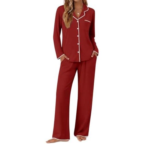 Ekouaer Pajamas for Women Set Long Sleeve Lounge Set Soft Button Down Pjs
