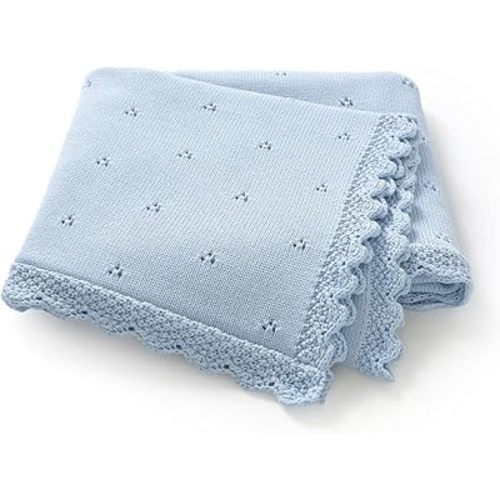LAWKUL Organic Cotton Baby Blanket for Boys Girls, 30x40 Inch (Light Blue)