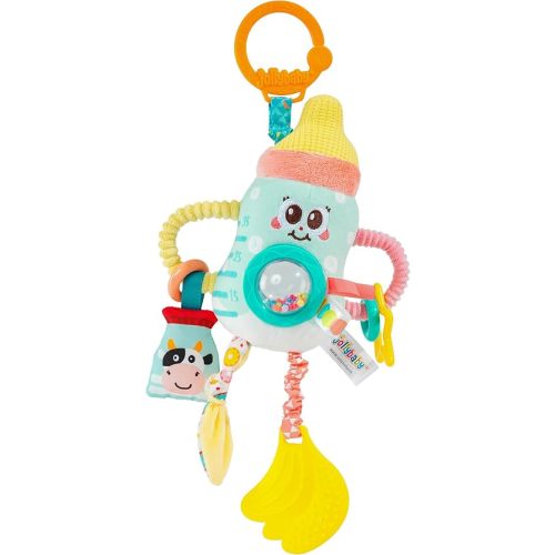 Jollybaby Baby Pull Vibration Toy - Tummy Time Sensory Hanging Toys for Car Seat, Stroller, Crib & Play Gym, with Babier Teether, Airplane Travel Toys for Toddlers Gift - Baby Bottle