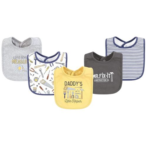 Hudson Baby Infant Boy Cotton Bibs, Construction Work, One Size