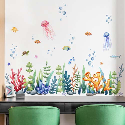 TERGAYEE 3D Under The Sea Seaweed Wall Decals,DIY Ocean Coral Seaweed Wall Stickers Murals Peel and Stick Home for Kids Baby Bedroom Bathroom Living Room Wall Decor