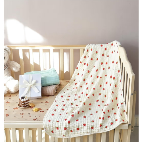 Ultra Soft 6-Layer Muslin 100% Cotton Baby Blanket 41"x41" Breathable Lightweight Strawberry Swaddle Blankets for Baby Toddlers Birthday Gifts All Seasons