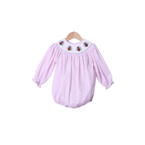 Smocked Turkey Pink Floral Scalloped Bubble