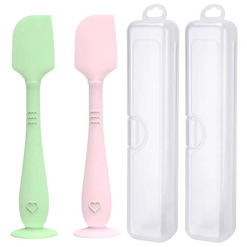 NORIZF 2 Pack Diaper Cream Spatula with Hygienic Travel Case, Butt Spatula Baby with Suction Base, Baby Butt Paste Spatula, Soft Silicone Diaper Rash Cream Applicator Large Size (Green &Amp; Pink)