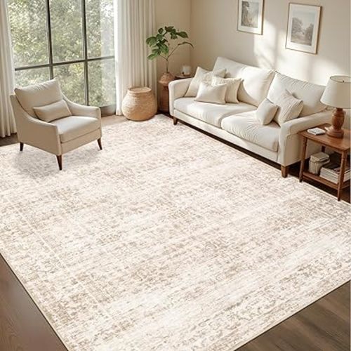 6x9 Area Rugs Living Room Rug: Washable Vintage Boho Rug No Slip Stain Resistant Soft Carpet Indoor Floor Floral Large Carpets for Bedroom Dining Room Farmhouse Nursery Home Office Beige