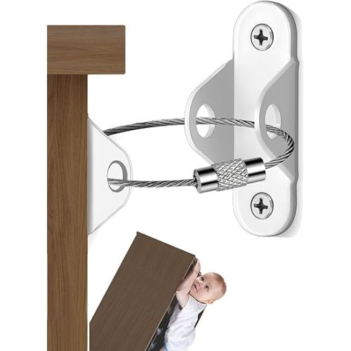 Furniture Wall Anchors 12 Pack, Baby Proof Anchors Stainless Steel Anti Tip Furniture Straps, White Furniture Anchors for Child Safety, Dresser Cabinet Bookshelf Anti-Tip Kit, DEMIBAZ