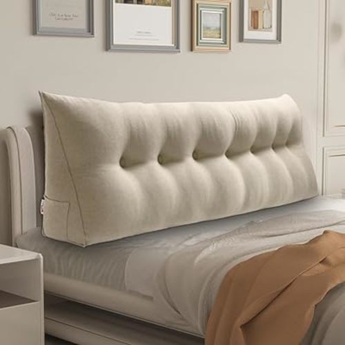 WOWMAX Headboard Wedge Pillow King Triangular Headboard Pillow Bed Wedge Pillow for Headboard Wedge Pillow Headboard for Daybed Bunk Bed Large Bolster Pillow for Bed, 85% Linen 15% Cotton Blend