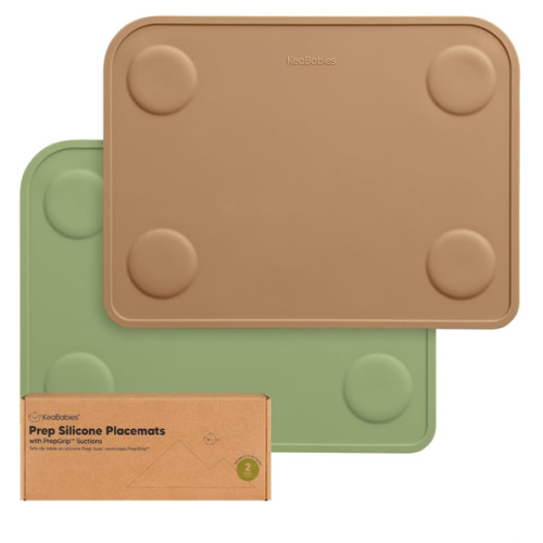 KeaBabies 2-Pack Silicone Placemats for Toddlers - 12x9 Non Slip Suction Baby Silicone Placemat for Kids Eating, Easy to Clean, Busy Travel Baby Mat for Dining Table, Food Grade/BPA-Free (Desert)