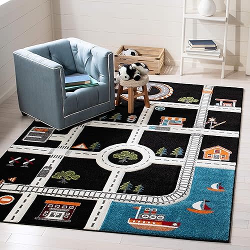 SAFAVIEH Carousel Kids Collection Accent Rug - 4' x 6', Black & Ivory, Non-Shedding & Easy Care, Ideal for High Traffic Areas for Boys & Girls in Playroom, Nursery, Bedroom (CRK192Z)