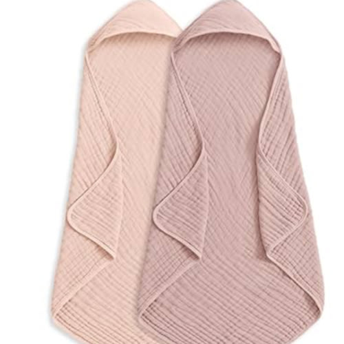 Comfy Cubs Hooded Baby Towel 2-Pack, Large 32 x 32 Inch - 6 Layer 100% Muslin Cotton for Babies, Toddlers, Kids - Soft & Absorbent Baby Bath Towels - Unisex Design for Bath Time, Mauve and Blush