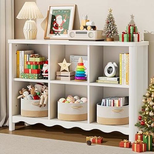 ONBRILL 6 Cube Storage Organizer Shelf, Bookshelf and Toy Storage Organizer for Kids Rooms, Small Book Shelf for Child, Display Cabinet Bookcase for Living Room, Study Room, Office (White)