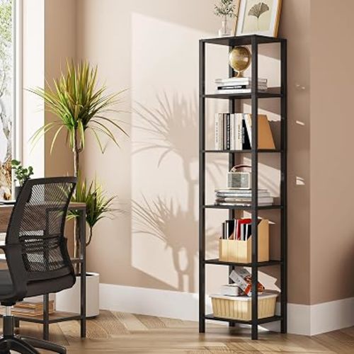 TUTOTAK Bookshelf, 6-Tier Tall Narrow Book Shelf for Small Space
