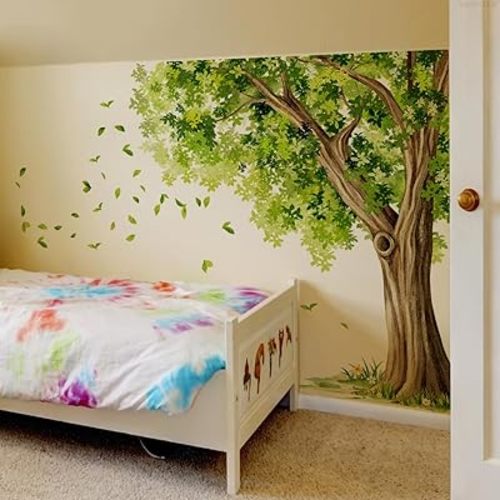 Large Green Leaves Tree Wall Decals, Dense Leaves Tree Wall Stickers for Living Room Bedroom Dinning Room, 58.73 x 43.10 inches