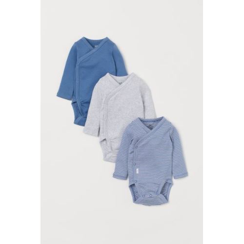3-pack Long-sleeved Bodysuits - Blue/white striped - Kids | H&M US