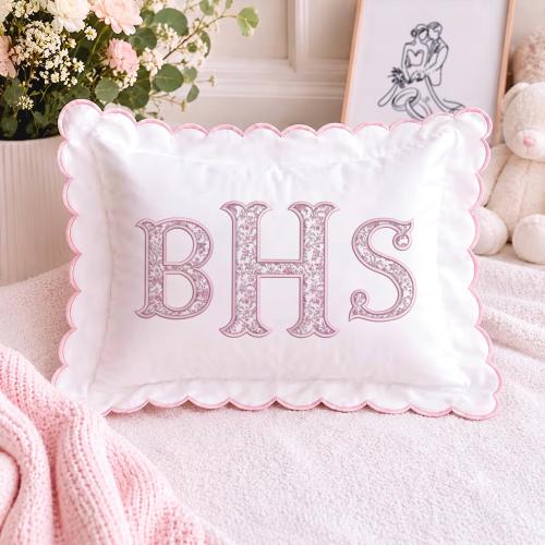 Personalized Monogram Pillow Cover, Embroidered Toile de Jouy Wedding Bridal Pillow Case, Initials Floral Nursery Pillow Baby Shower Gift