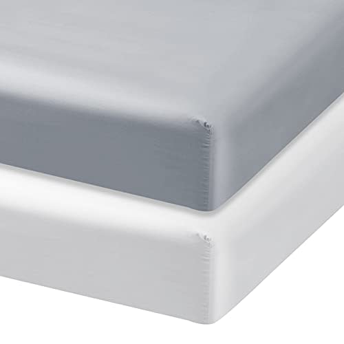 Satin Crib Sheets for Baby Hair 2 Pack, Fitted Crib Sheet for Standard Crib Mattress, Cozy Toddler Sheets for Boys,Machine Washable, White & Grey