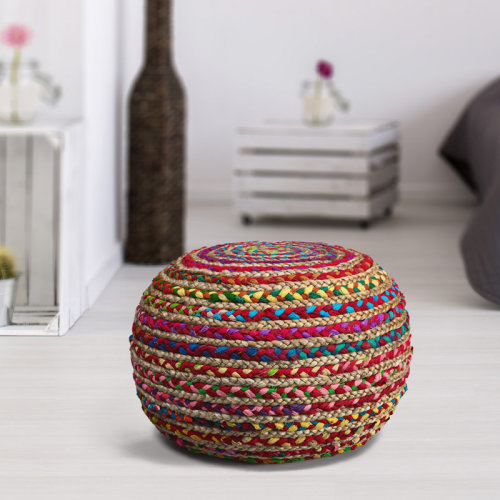 Beachcrest Home™ Ahlers Modern Coastal Striped Handmade Jute Round Ottoman Pouf & Reviews | Wayfair