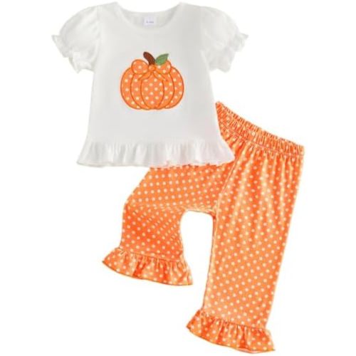 Mubineo Toddler Baby Girl Halloween Pumpkin T Shirt Pant Outfit Clothes Set