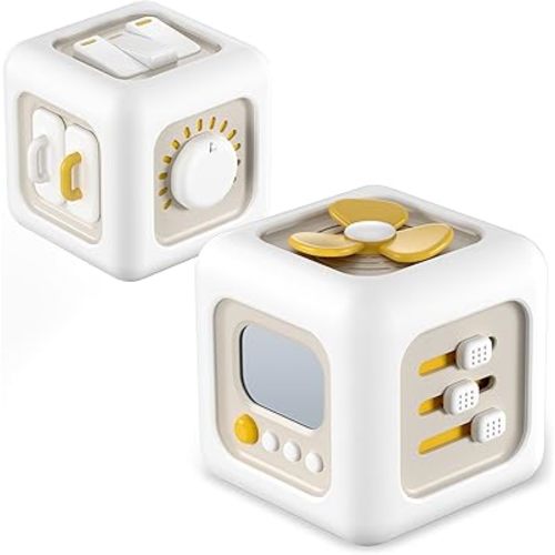 Busy Cube Montessori Toys for 1 Year Old Boy Girl Birthday Gifts, Travel Sensory Developmental 6 in 1 Educational Learning Fine Motor Toys Easter Basket Stuffers