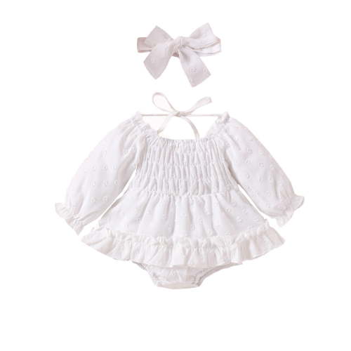 TOOYOU Girls Outfit Baby Outfit Cute Romper Long Sleeve Ruched Bodysuit Comfy Outfits Baby Clothes Girls Lightweight Sets Size 3-6 Months , White