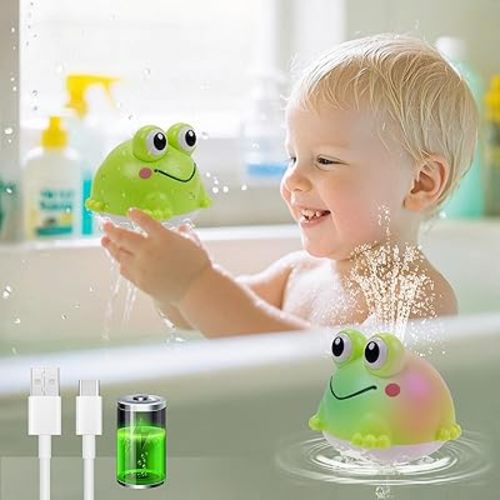 Light Up Bath Toy Sprinkler for Babies, Rechargeable Bathtub Pool Water Toys Baby Gifts for Toddlers, Shower Essentials (Frog)