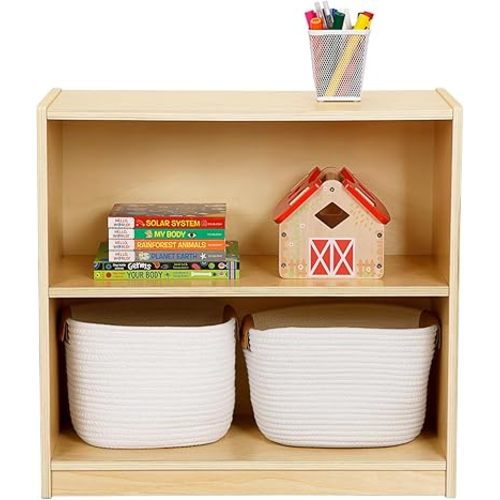 OOOK Montessori Toy Shelf, 2-Tier Wooden Storage Shelf for Kids, Modern Style, Kids Bookshelf and Toy Storage, Classroom, Kindergarten, Playroom, Daycare Center