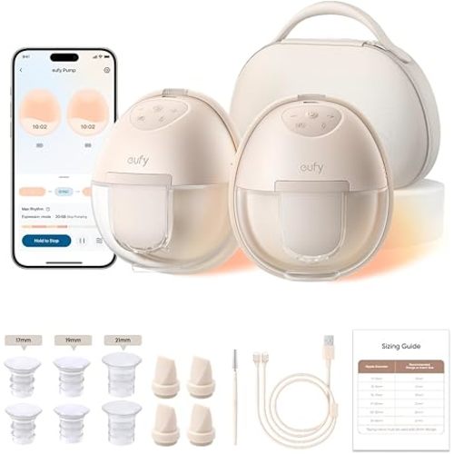 eufy Security Heated Wearable Breast Pump S1 Pro, Slim Hands-Free with Industry-Leading HeatFlow Tech, Wireless Charging Case, App-Controlled OptiRhythm, Hospital-Grade Suction, in-Bra Use
