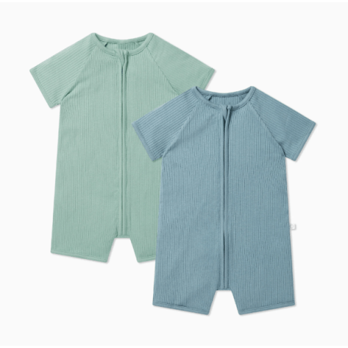 Ribbed Zip Summer Sleepsuit 2 Pack Ribbed Blue & Green / 0 - 3 M