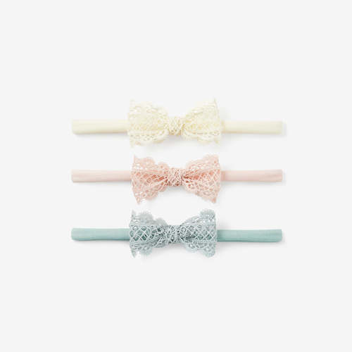 Lacey Bow Nylon Baby Headband 3pk