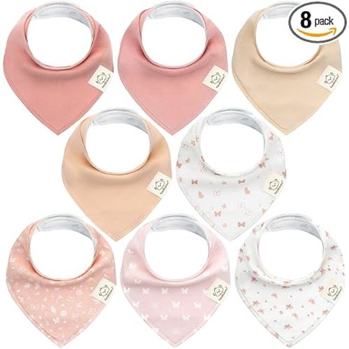 KeaBabies 8-Pack Organic Baby Bandana Bibs for Girls - Super Absorbent Triangle Baby Bibs for Drooling and Teething Infant, 100% Cotton Extra Soft for Newborn, Infant 0-36 Months (Butterflies)