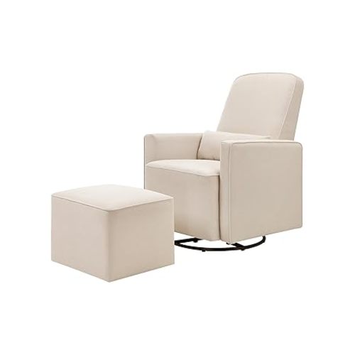 daVinci Olive 360° Swivel Glider Chair w/ Storage Ottoman - Water & Stain Resistant Rocking Glider - GREENGUARD Gold & FSC Certified, Versatile Rocking Chair for Nursery & Living Room, Polyester Cream