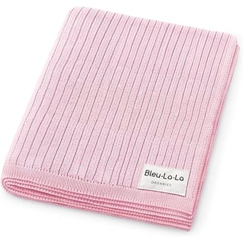 Organic Ribbed Swaddle Blanket for Boys & Girls - 100% Luxury Organic Soft Cotton Knit Warm Cozy Cuddle Stroller Crib Blanket for Newborns, Infants, & Toddlers (Bubblegum)
