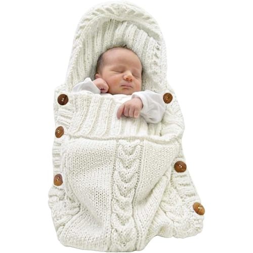 XMWEALTHY Newborn Baby Wrap Swaddle Blanket Knit Wrap Blanket Bag Receiving Blankets Stroller Wrap for Baby Beige 0-6 Month