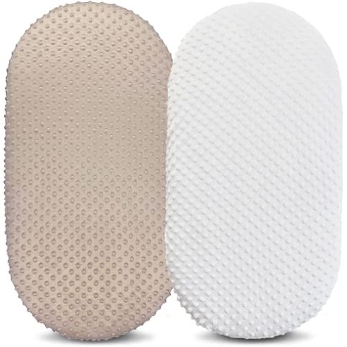 Owlowla Bassinet Sheet Set,Ultra Soft Minky Cradle Sheets Universal Fitted Bassinet Pad/Mattress for Baby Boys Girls(Ivory/Khaki)