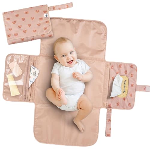 Tiny Twinkle Portable Diaper Changing Pad | Waterproof, Wipeable & Compact Baby Changing Pad for Travel | Smart Wipes Pocket & Organized Storage| Newborn Shower Gift(Boho Rainbow)