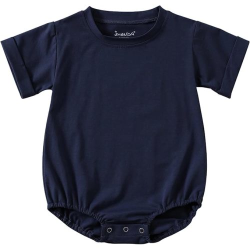 Jimonda Baby Boy Girl Bubble Romper Solid Color Bodysuit Short Sleeve Cotton T-Shirt