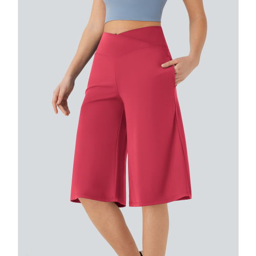 SoftlyZero™ Airy Crossover High Waisted Wide Leg Cool Touch Yoga Pedal Pusher Pants with Pockets