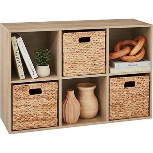 Best Choice Products 6-Cube Storage Organizer, 11in Shelf Opening, Bookcase, Display Shelf, Customizable w/ 3 Removable Back Panels – Light Oak