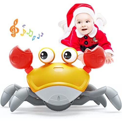 Yeaye Crawling Crab Baby Toy Gifts，Infant Tummy Time Toys, Cute Dancing Walking Moving Babies Sensory Induction Crabs with Light Up Music for 0-6 6-12 1-3 4+ Year Old Boys Girls Toddler （Orange）
