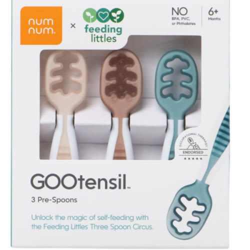 NumNum Baby Spoons Set, Feeding Littles x Silicone Pre-Spoon GOOtensils for Baby Led Weaning, Self-Feeding & Teething, First Stage Toddler Utensils for Ages 6+ Months, 3-Pack, BPA-Free (Neutrals)