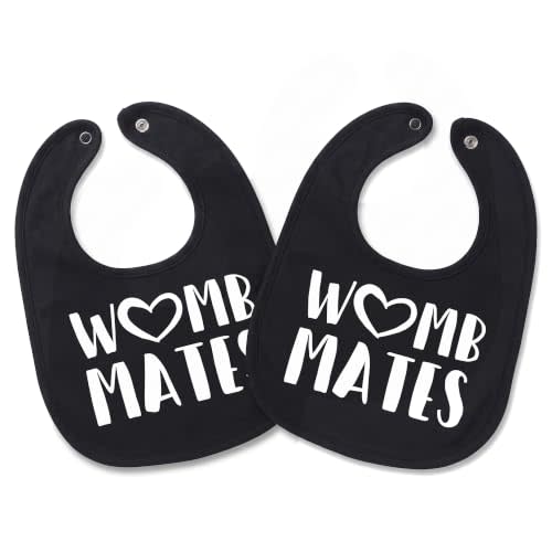 100% Cotton Womb Mates Twin Bibs Sets for Babies, Mate Black | Soft, Durable, Unisex Bibs for Twins. Ideal for Mess-Free Feeding, Everyday Use, & Protecting Clothing from Spills