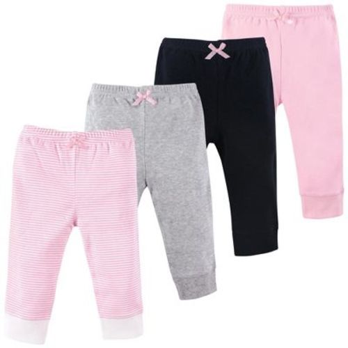 Luvable Friends Basics Infant Baby Comfy Cotton Pants 4-Pack, Blush Pink Stripes, 3-6 Months